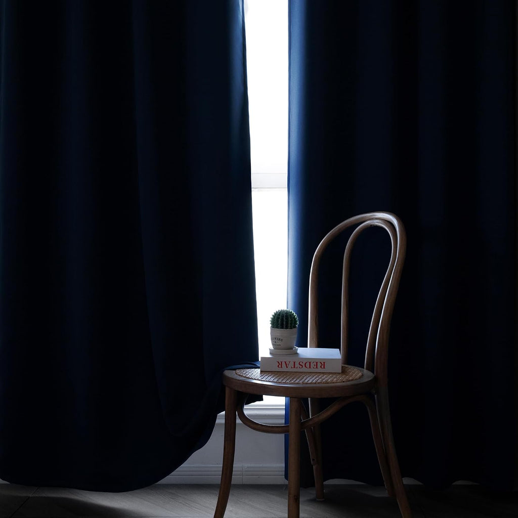 Igemaeve Blackout Sliding Door Curtains 96 Inch Length, Extra Wide Room Divider Curtains, Navy Blue Grommet Energy Saving Thermal Insulated…