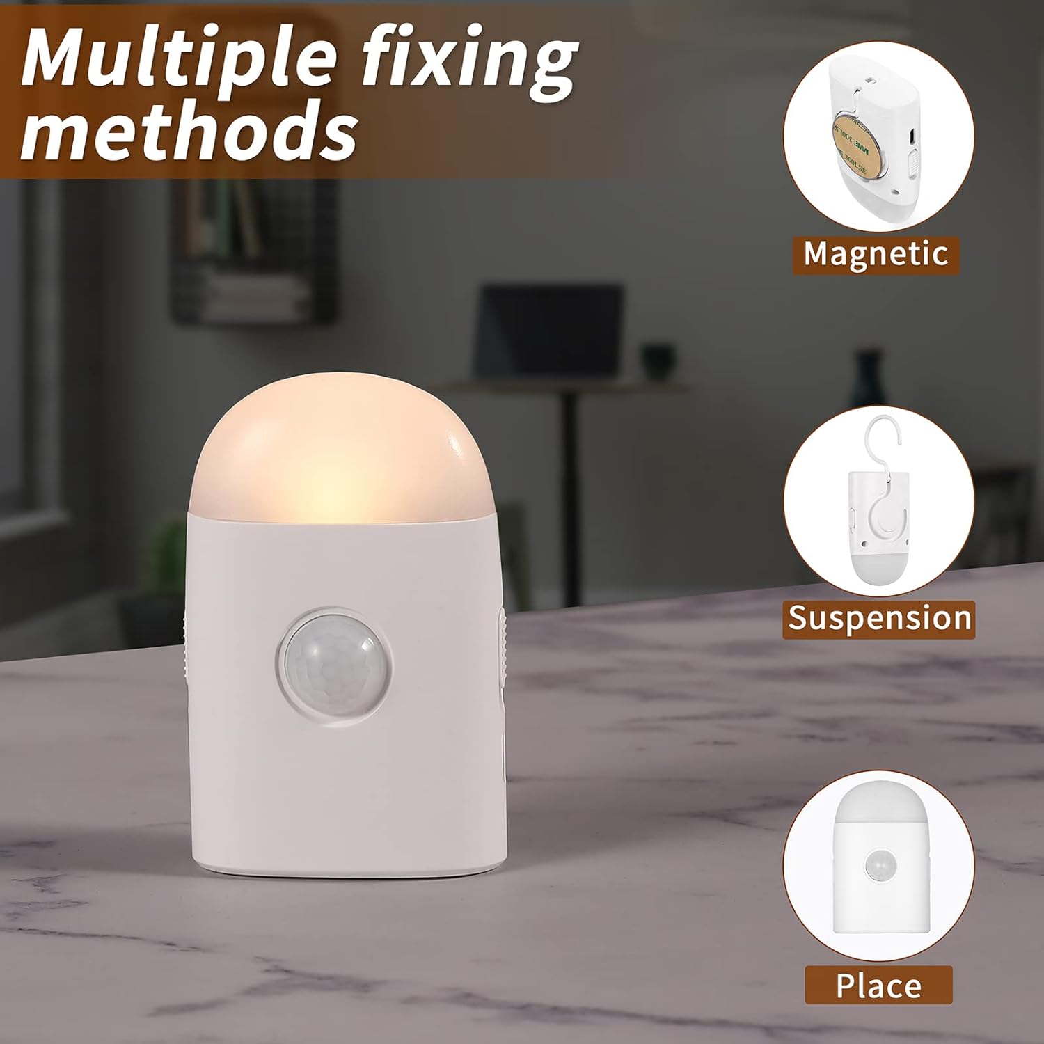 Rengmot Motion Sensor LED Night Light, Warm White 3 Levels Dimmable Rechargeable Battery, Stick-On & Hook Mount Wireless Closet Light for Cab…