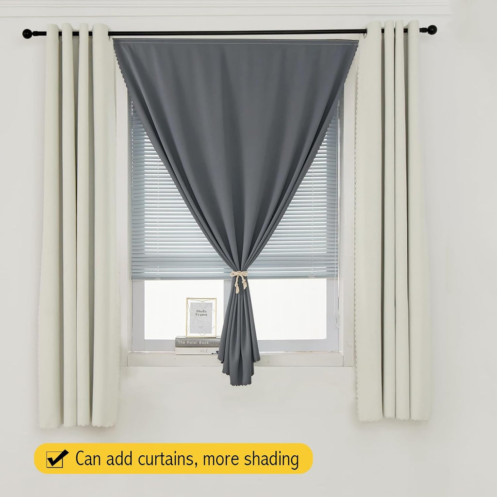 Magic Tape Blackout Curtains for Bedroom No Drillng Self Adhesive Curtains No Rod Small Window, 47" W X 84" L, Grey, 1 Panel