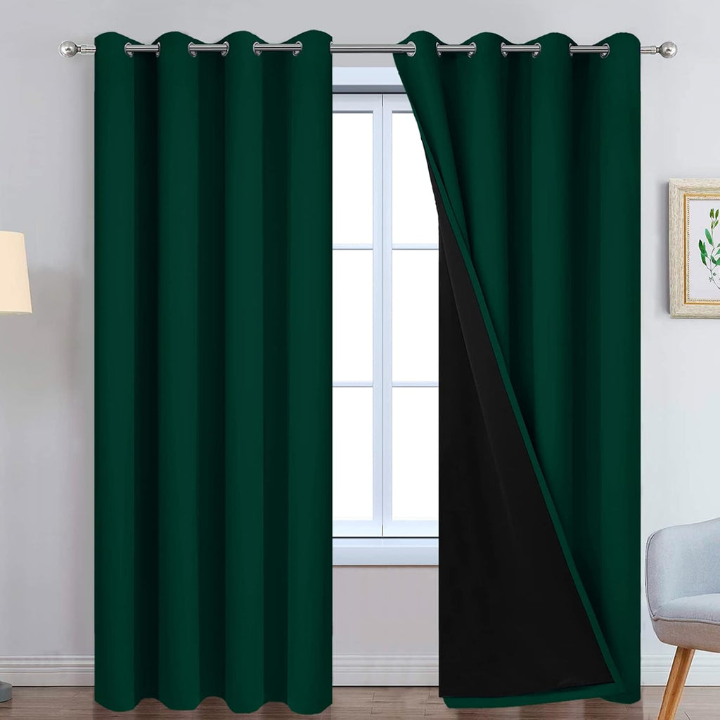 Yakamok 100% Blackout Curtain for Bedroom, Thermal Insulated Drapes with Black Liner Full Room Darkening Energy Efficiency Window Curtains f…
