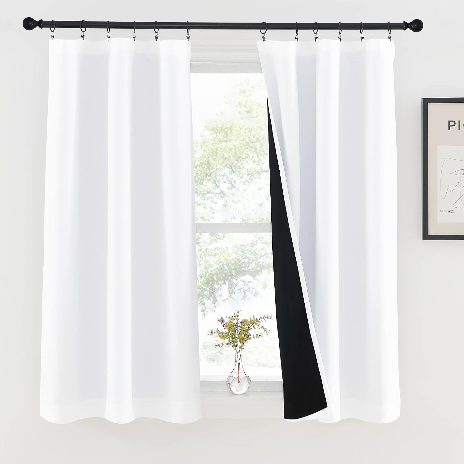 Nicetown White Kitchen 100% Blackout Curtains 48 inches Long, Completely Blackout Window Treatment Thermal Insulated Lined Drapes for Small…