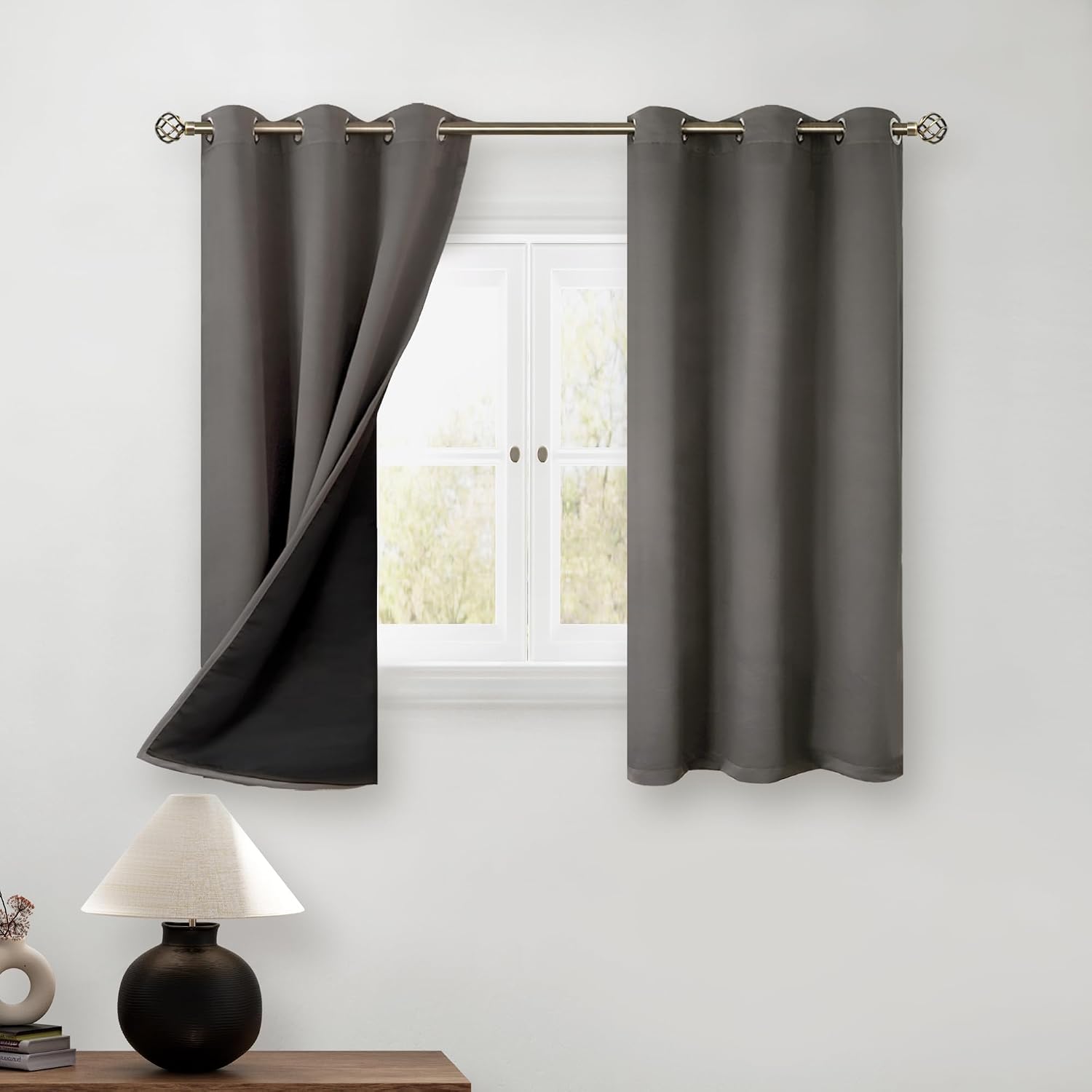 BGment Short 100% Blackout Curtains for Bedroom, Thermal Insulated Energy Efficiency Noise Reducing Grommet Curtains 45 Inch Length with Li…