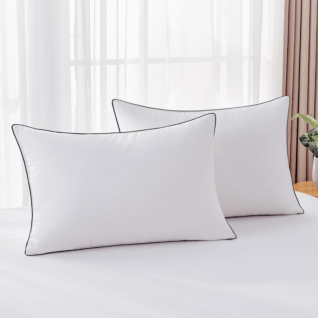 Mosluna Feather Down Pillows Queen Size Set of 2, Luxury Hotel Collection Bed Pillow 2 Pack, AiryfilTM Powered Fillings & Feathers Pillow, Fl…