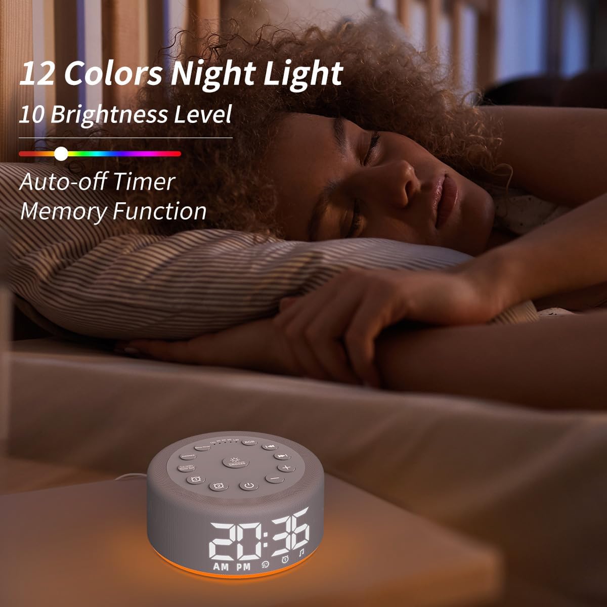 Plug-in Sound White Noise Machine Brown Noise Machine & Alarm Clock with Rechargeable Backup Battery Night Light Dual Alarms 30 Sleeping…