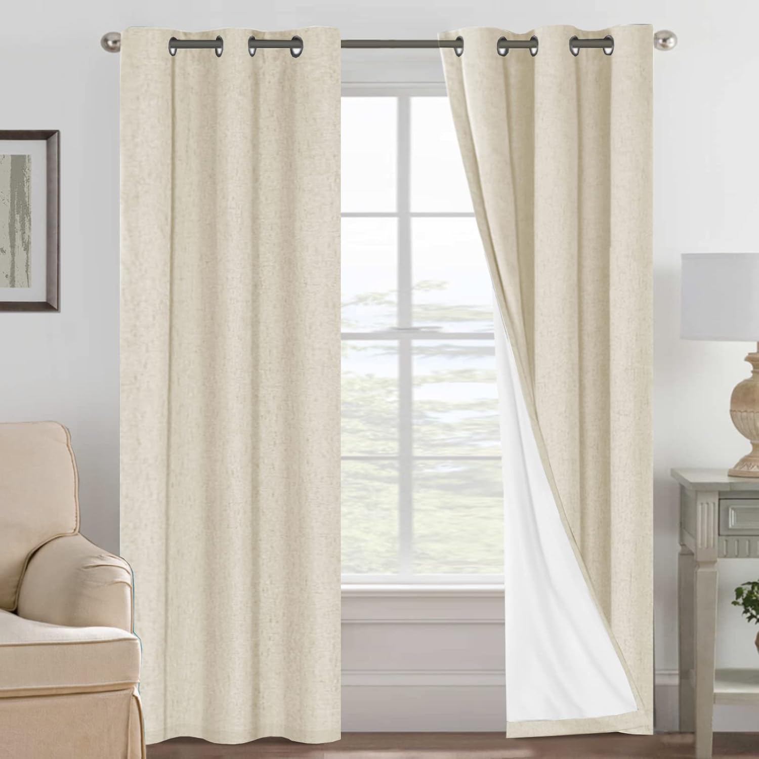 H.VERSAILTEX 100% Blackout Curtains for Bedroom Thermal Insulated Linen Textured Curtains Heat and Full Light Blocking Drapes Living Room…