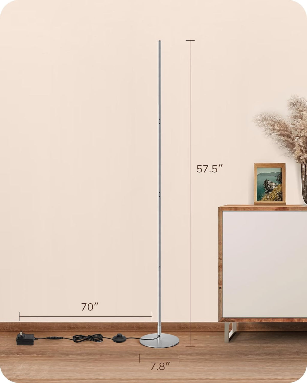 Edishine LED Corner Floor Lamp, Minimalist Dimmable Mood Light, Adjustable Height, 57.5" Tall Floor Lamp for Bedroom, Living Room, Home Off…
