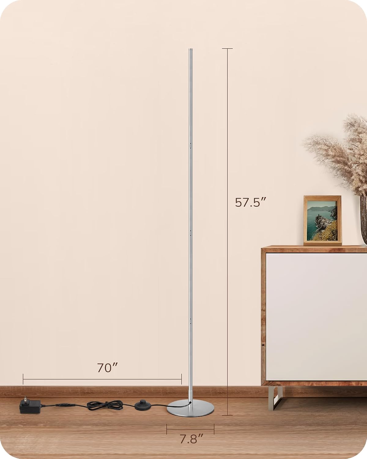Edishine LED Corner Floor Lamp, Minimalist Dimmable Mood Light, Adjustable Height, 57.5" Tall Floor Lamp for Bedroom, Living Room, Home Off…