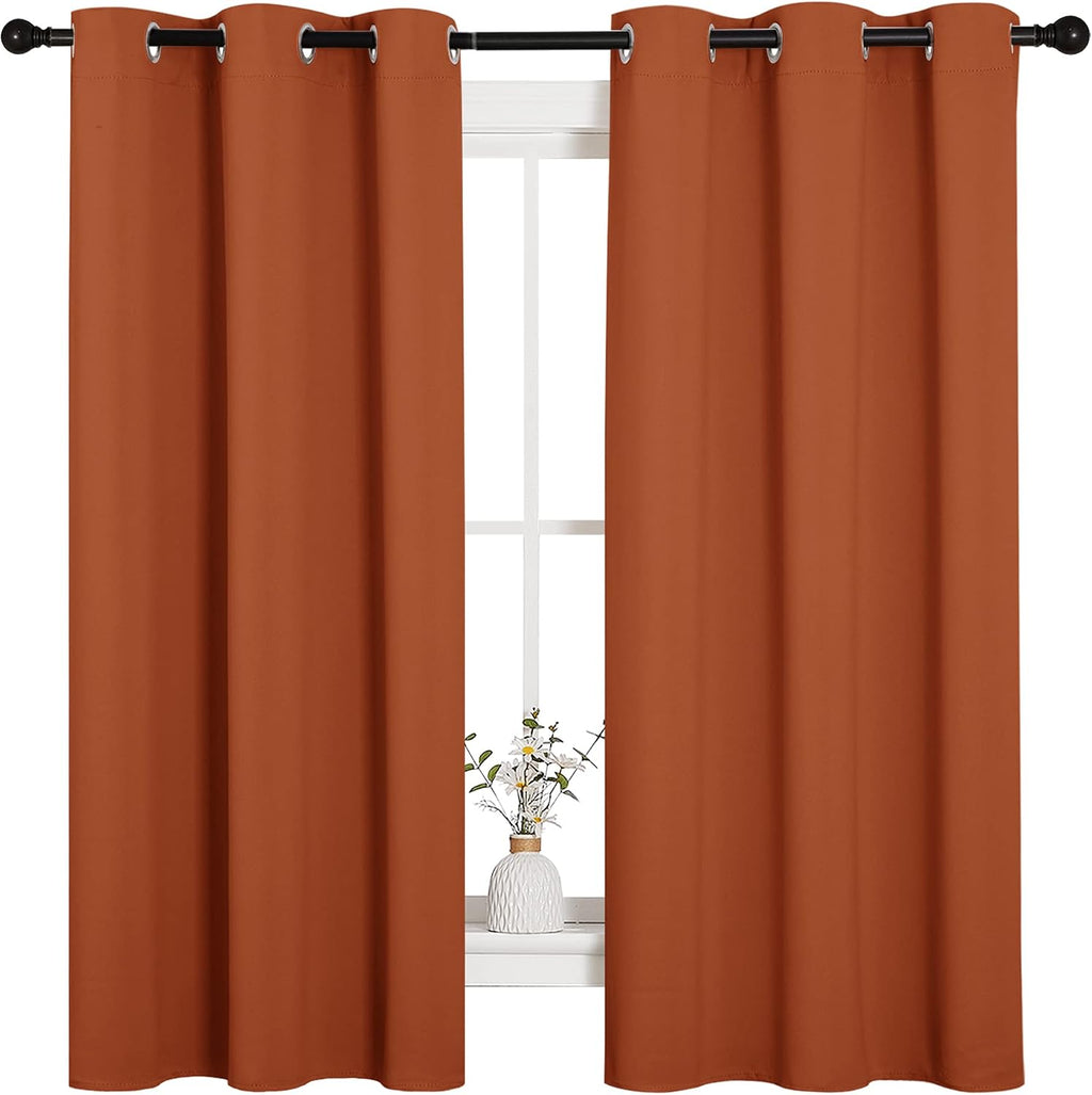 NICETOWN Bedroom Curtains 63 inches Long, Privacy and Thermal Insulated Blackout Drapes for Windows (Burnt Orange, 1 Pair, 42 x 63 inches)