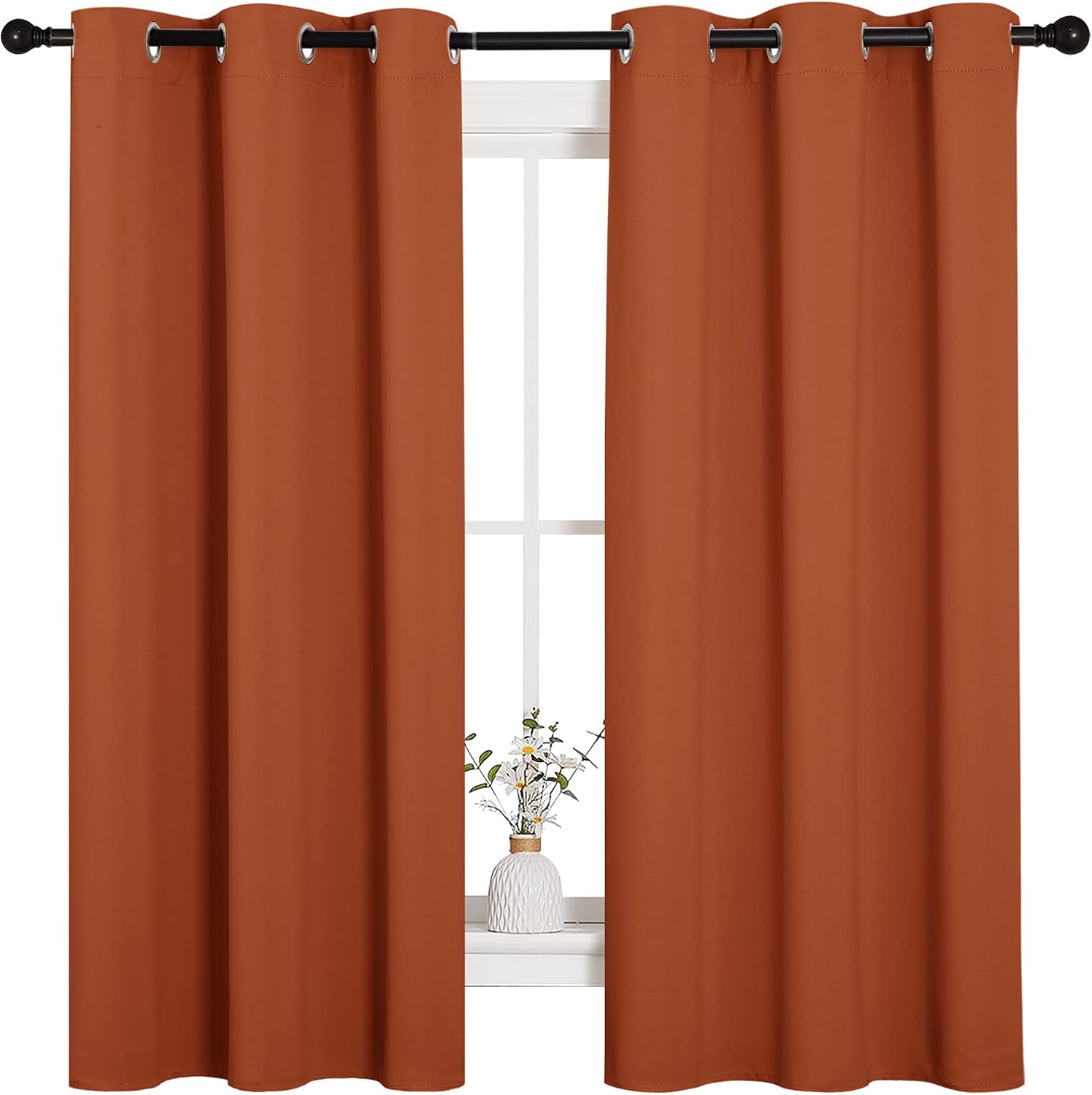 NICETOWN Bedroom Curtains 63 inches Long, Privacy and Thermal Insulated Blackout Drapes for Windows (Burnt Orange, 1 Pair, 42 x 63 inches)