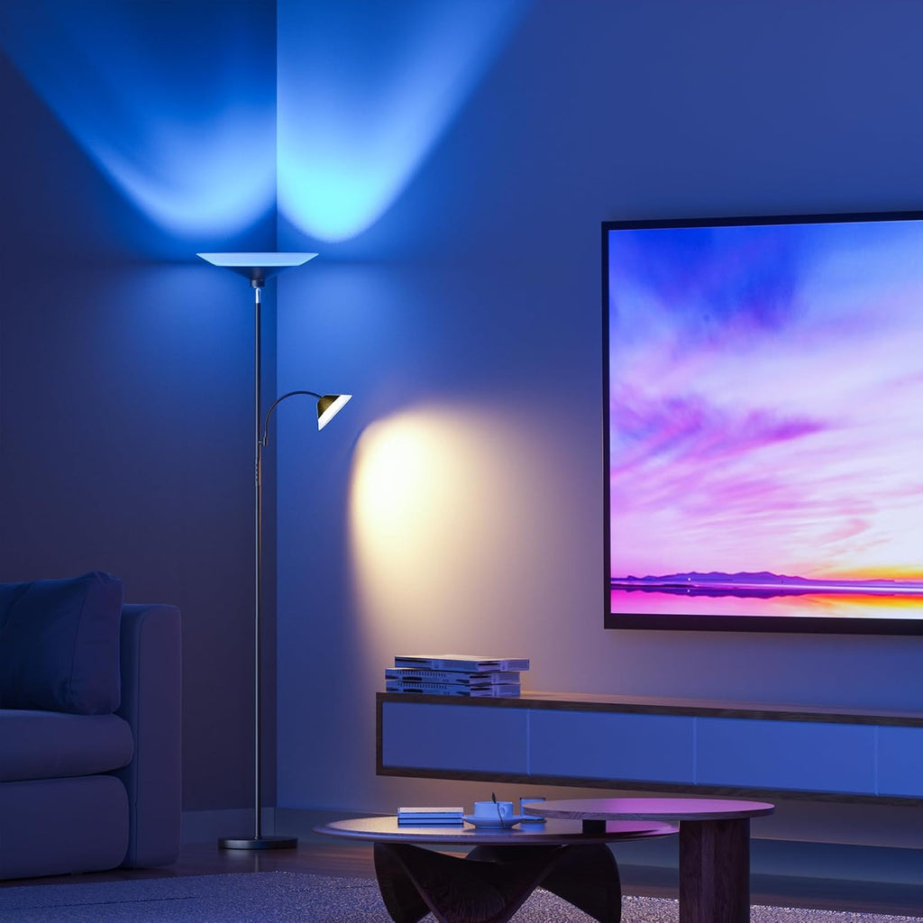 SIBRILLE RGB Torchiere Floor Lamp - 2 Way Dimmable LED Standing Lamp with Remote&Button Control, 34W Rotatable Floor Reading Light, 72''…