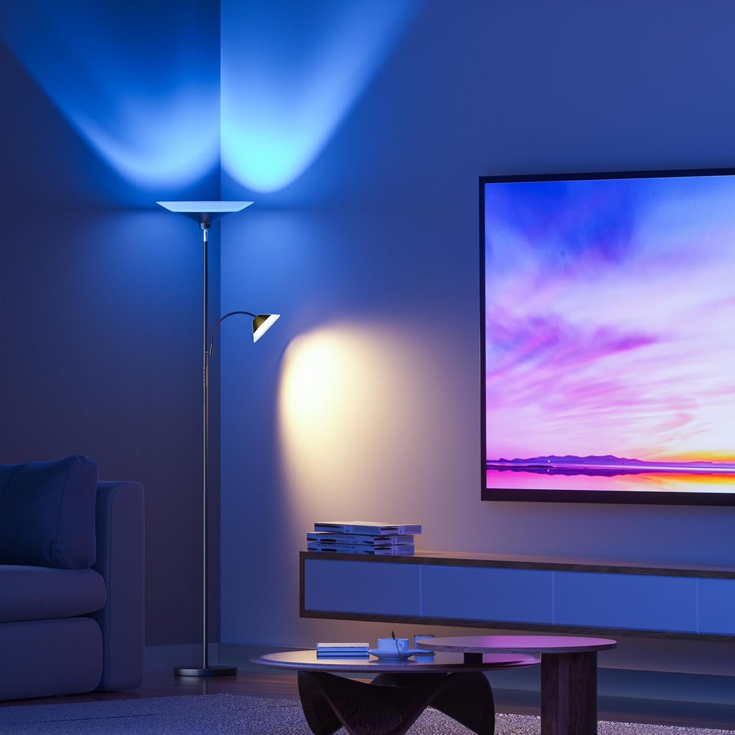 SIBRILLE RGB Torchiere Floor Lamp - 2 Way Dimmable LED Standing Lamp with Remote&Button Control, 34W Rotatable Floor Reading Light, 72''…