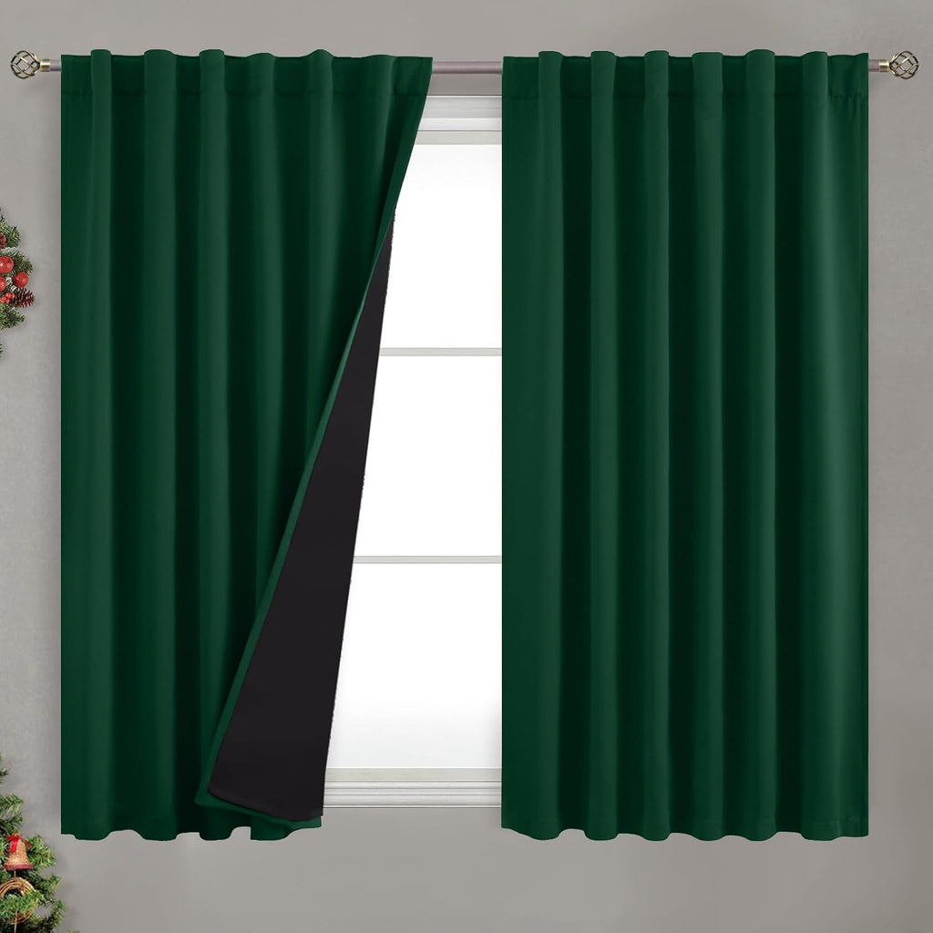 BGment Thermal Insulated Curtains 54 Inches Long with Liner, 100% Blackout Double Layer Noise Reduce Room Darkening Rod Pocket and Back…