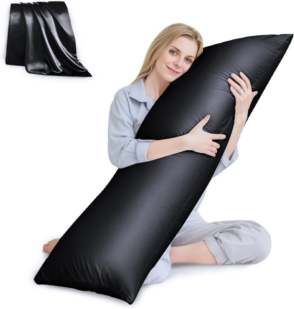 Huxmeyson Body Pillow with Satin Pillowcase, Body Pillow for Adults, Removable Cover, Black (20"x54") Black