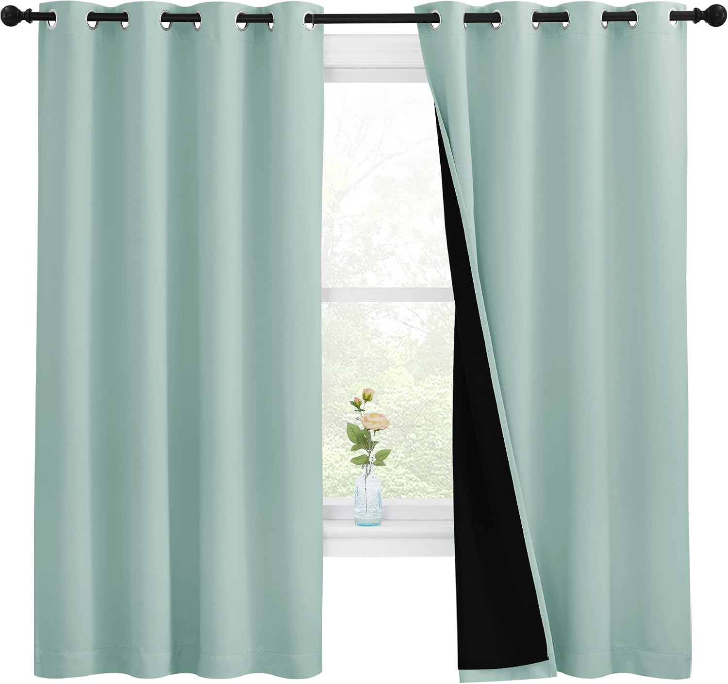 Nicetown Aqua Blue 100% Blackout Lined Curtains, 2 Thick Layers Completely Blackout Window Treatment Thermal Insulated Drapes for Kitchen/B…