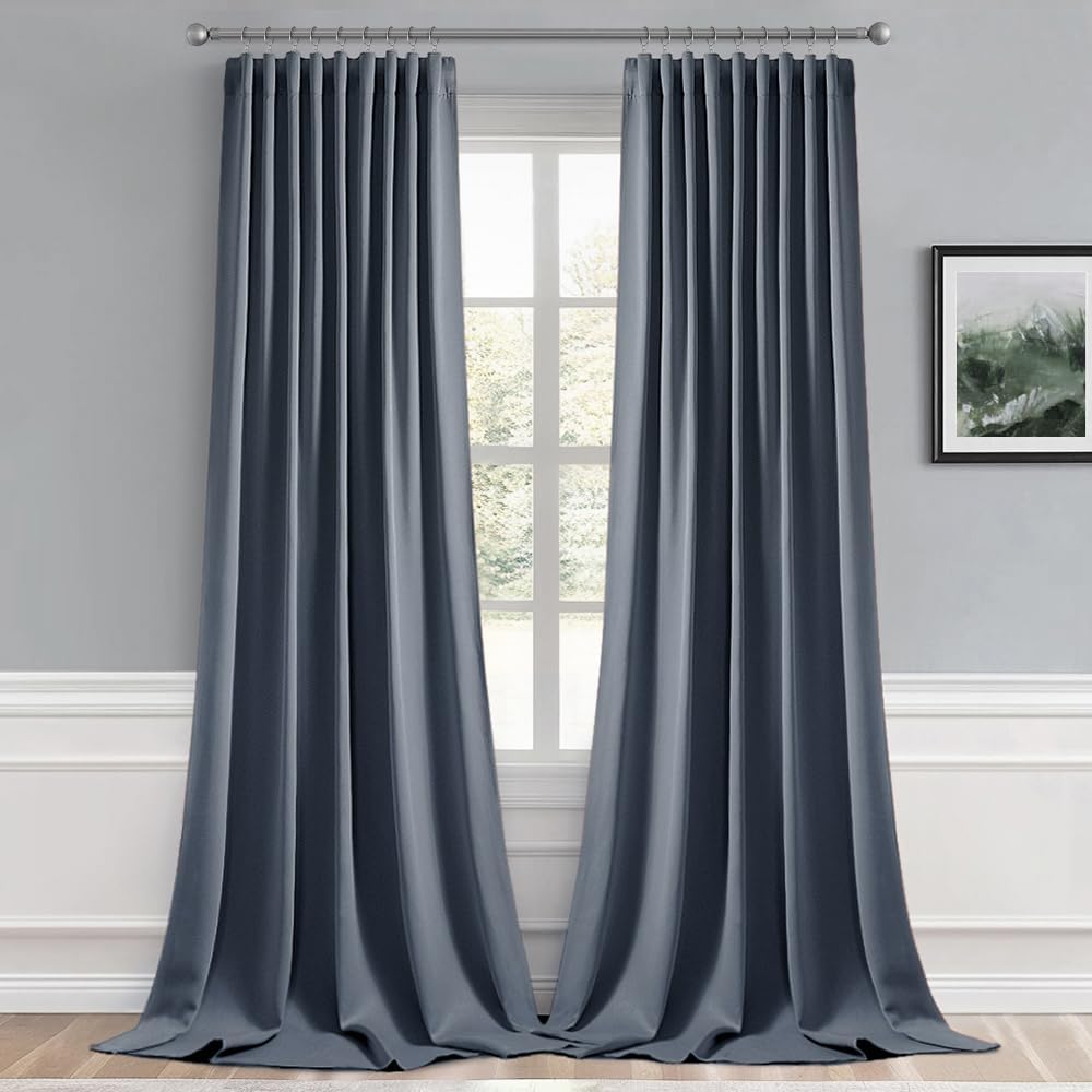 Miulee Stone Blue Back Tab Blackout Curtains 120 Inch Long 2 Panels Set for Bedroom, Rod Pocket/Pinch Pleated Extra Long Thermal Insulated…