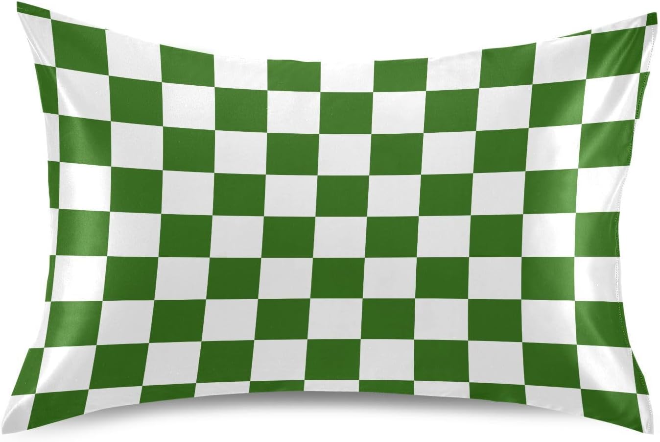 Checkerboard White Green Plaid Print Pillow Covers Silk Pillowcase for Hair and Skin with Envelope Closure Soft Satin Pillowcase King…