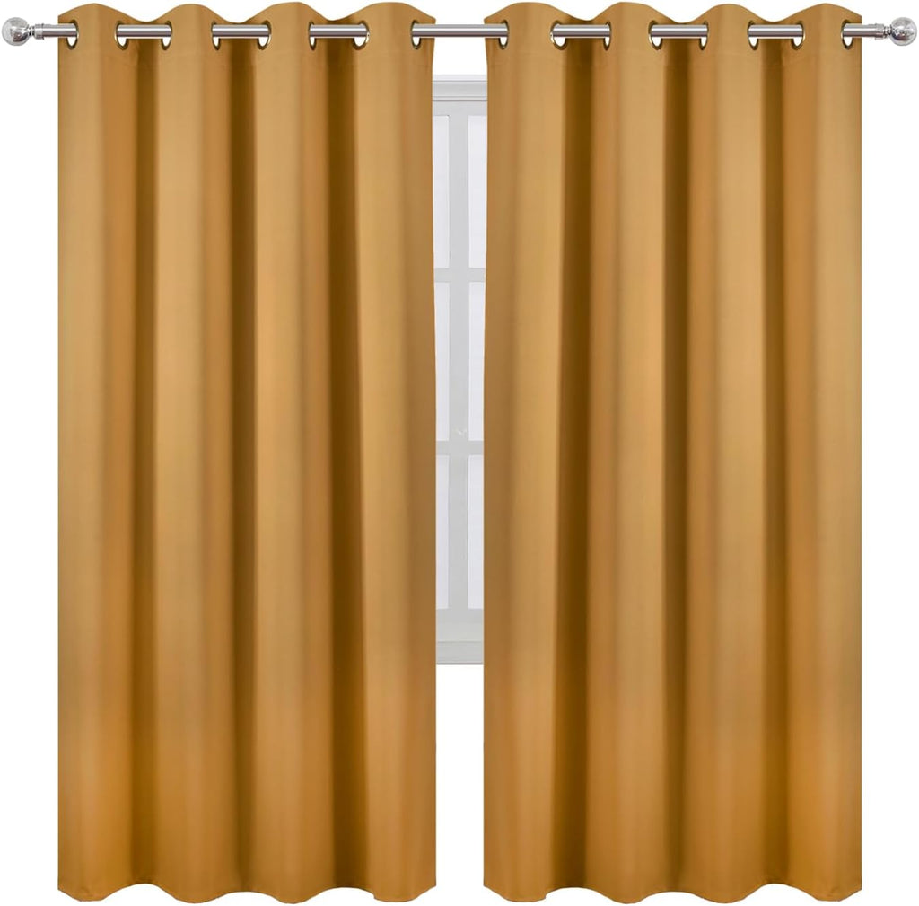 Lemomo Mustard Yellow Thermal Blackout Curtains/52 x 72 Inch/Set of 2 Panels Room Darkening Curtains for Bedroom 72 Inch silver