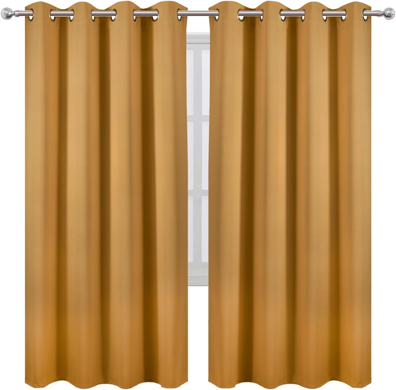 Lemomo Mustard Yellow Thermal Blackout Curtains/52 x 72 Inch/Set of 2 Panels Room Darkening Curtains for Bedroom 72 Inch silver