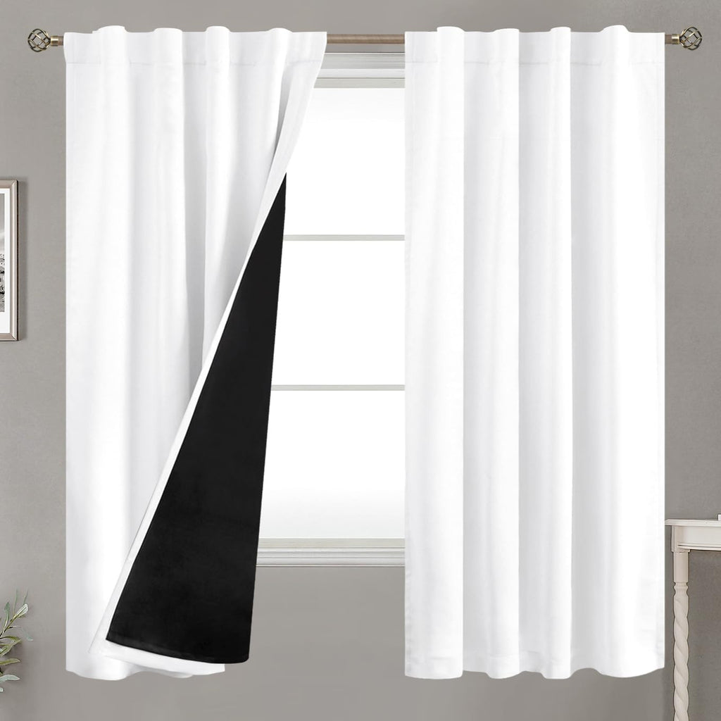 BGment Pure White 100% Blackout Curtains 63 Inches Long with Thermal Insulated Liner, Rod Pocket and Back Tab Double Layer Full Room…