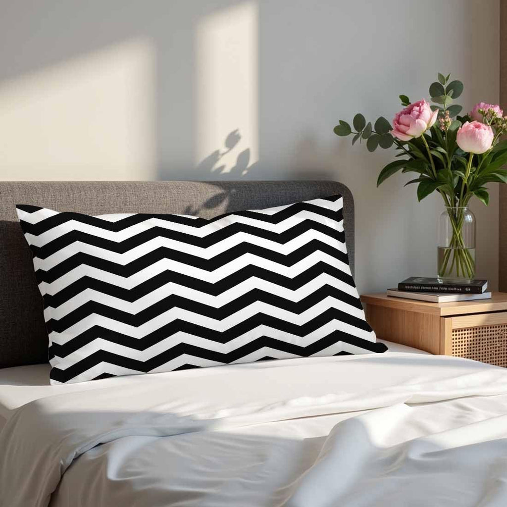 Black White Chevron Zigzag 12 X 20 Throw Pillow Covers Wavy Line Set of 2 Pillow Cases Protectors Outdoor Pillowcases Rectangular…