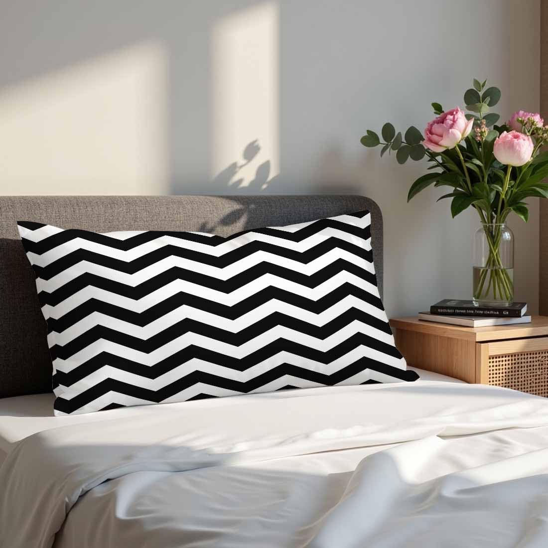 Black White Chevron Zigzag 12 X 20 Throw Pillow Covers Wavy Line Set of 2 Pillow Cases Protectors Outdoor Pillowcases Rectangular…