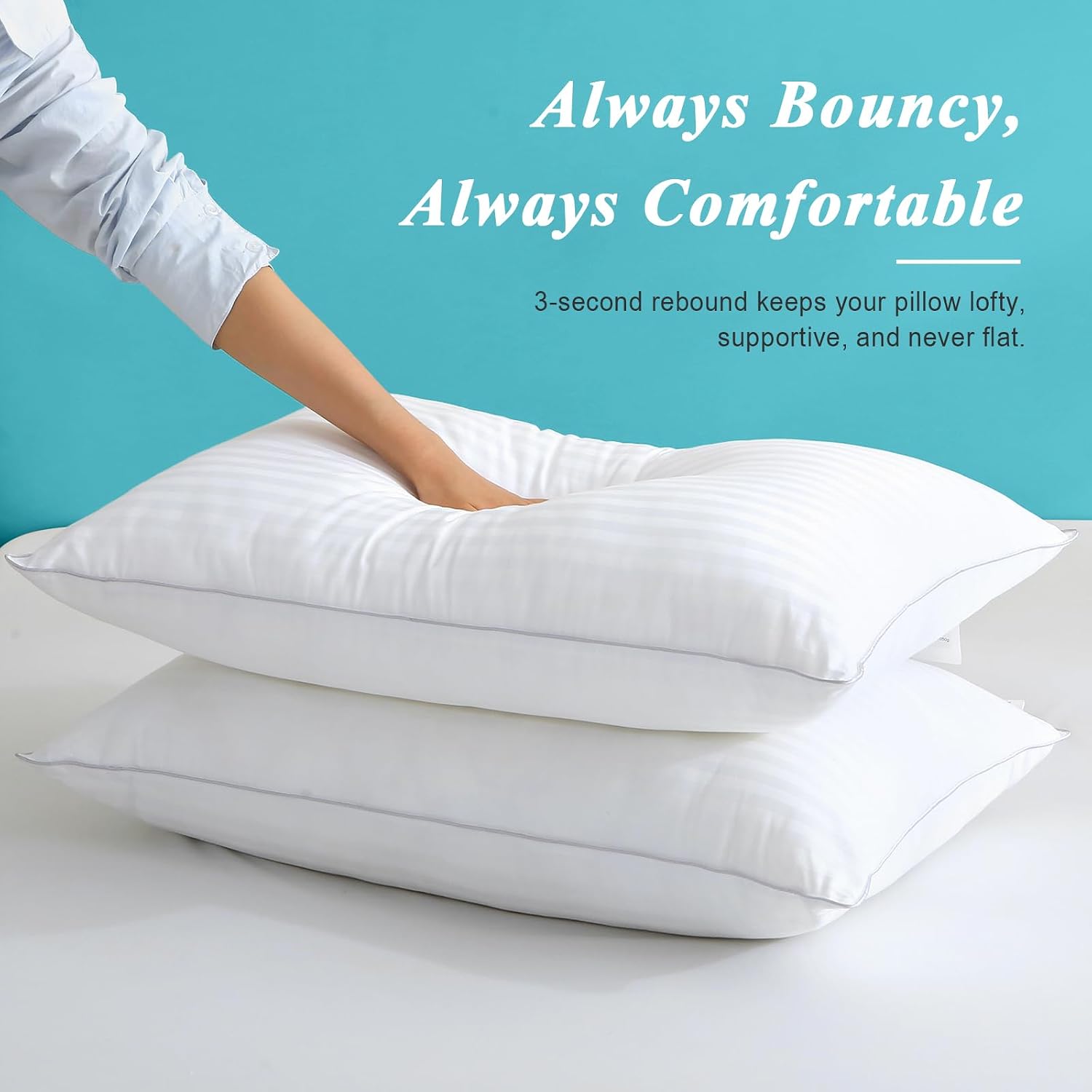 Bed Pillows Queen Size Set of 2-100% Cotton Cover, Down Alternative Gel Polyfill Filled, Flat Soft Medium Adjustable Hotel-Style Pillow…