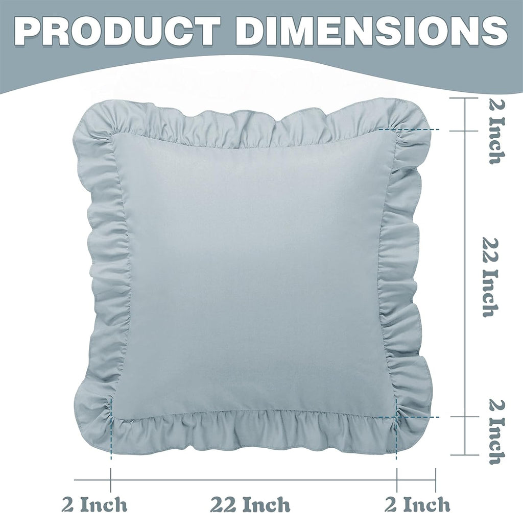 KKJIAF Ruffle Pillow Cases 22x22 Inches, Dusty Blue Square Ruffled Pillow Covers Set of 2, Microfiber Wrinkle Resistant Pillow Shams with…