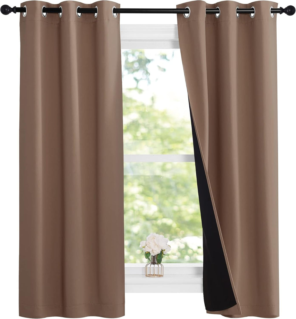 Nicetown Cappucciono Kitchen Full Blackout Short Curtain Panels, Super Thick Insulated Window Covers, Keeping Out Cold Air and Heat 100% Bl…