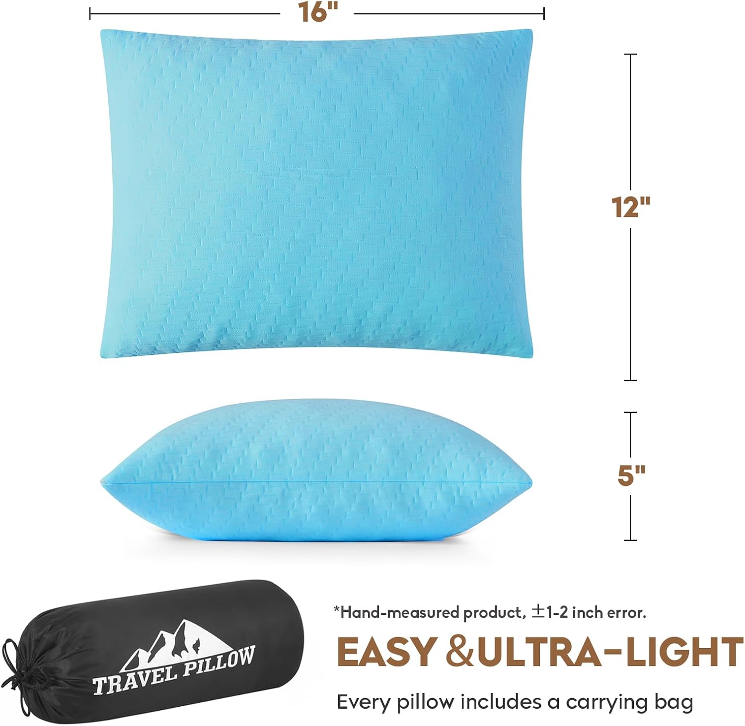 Small Shredded Memory Foam Pillow, Camping Pillow Travel Pillow - Compressible Medium Firm, Breathable Cover, Ideal Backpacking Hiking…