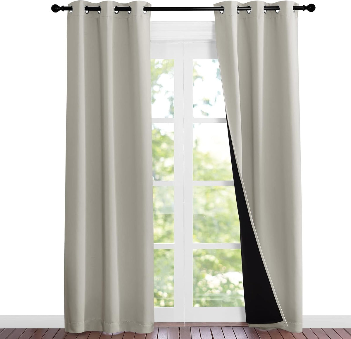 Nicetown Natural Blackout Curtains 80 inches Long, 2 Pieces, 37" Wide Each Panel, Full Light Blocking Drapes with Black Liner for Nursery,…