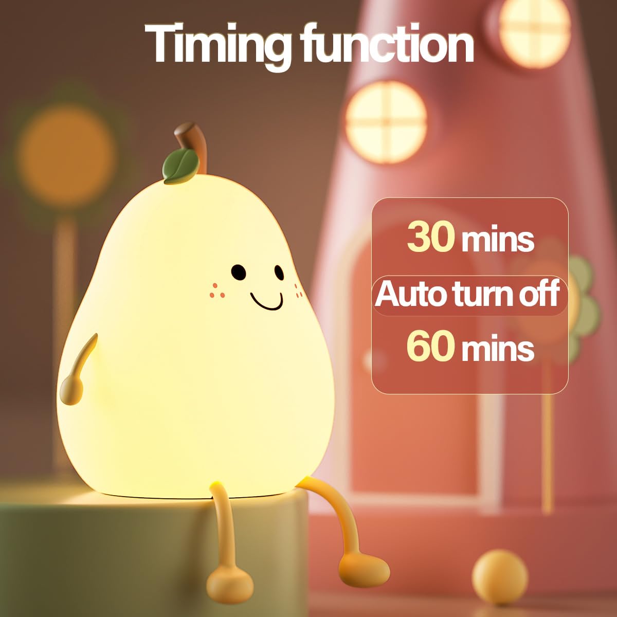 Led Cute Pear Night Light, Dimmable Nursery Lamps, Super Squishy Silicone USB Rechargeable Touch Control 7 Colors Night Lamp for Kids…