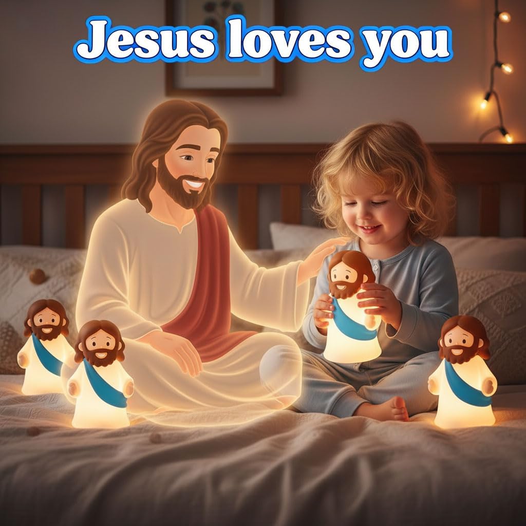 Jesus Night Light Rechargeable Bedside Night Light Dimmable Silicone LED Light Ideal for Religious Gatherings, Gifts for Sunday School…