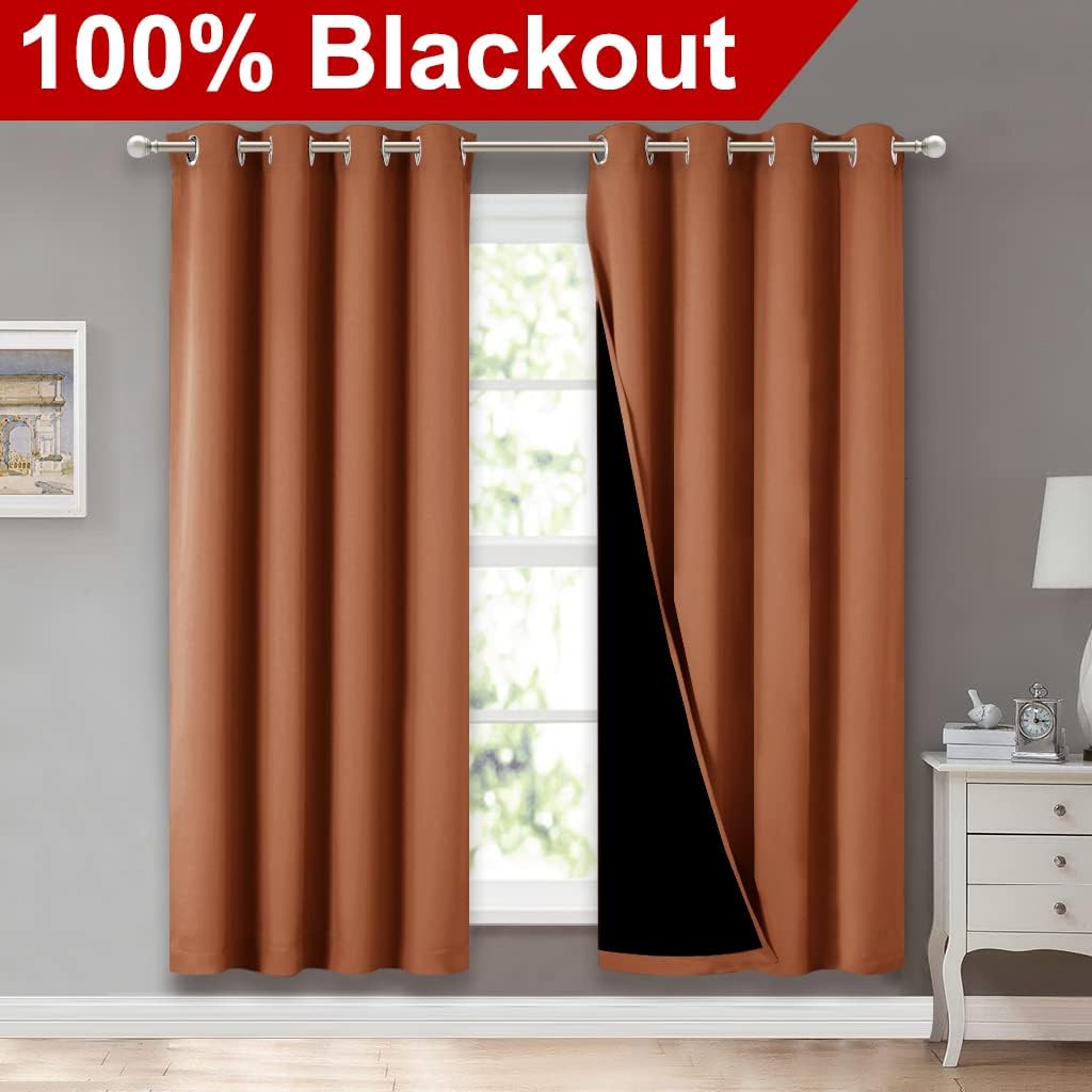 Nicetown 100% Blackout Window Curtain Panels, Full Light Blocking Drapes with Black Liner for Nursery, 72-inch Drop Thermal Insulated Drape…