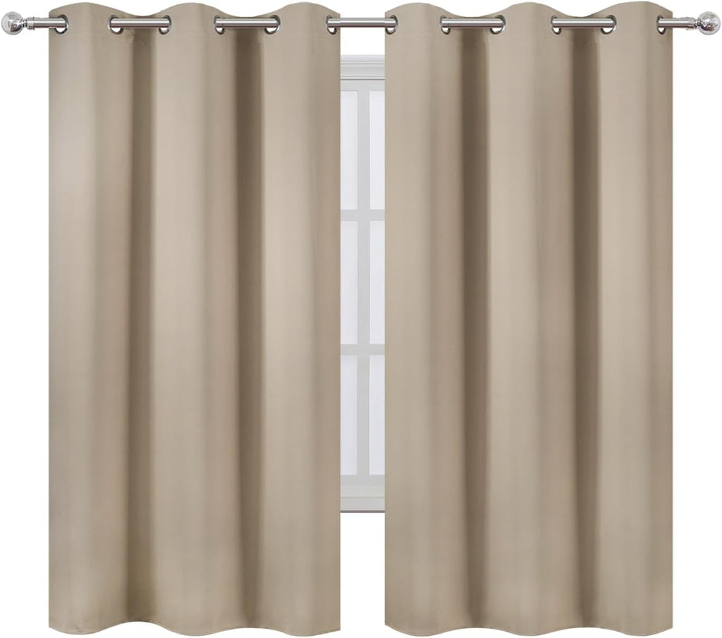 Lemomo Khaki Thermal Blackout Curtains/38 x 63 Inch/Set of 2 Panels Room Darkening Curtains for Bedroom 63 Inch silver