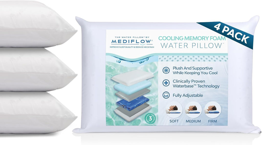 TheWaterPillowbyMediflow Mediflow Cooling Gel Memory Foam Water Pillow - Adjustable Pillow for Neck, Pillow for Side, Back, and Stomach Sl…