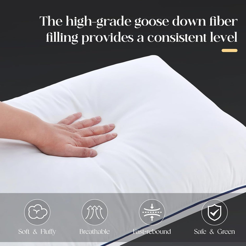 Luxurious Goose Down Bed Pillows King Size Set of 2, Hotel Collection Pillows Designed for Deep Sleep, Soft and Supportive Filling for…