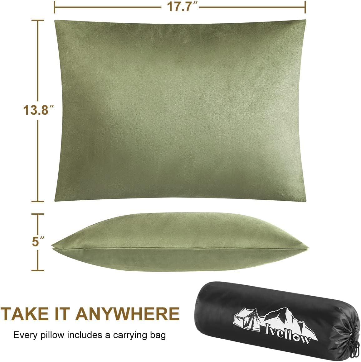 Ivellow Memory Foam Travel Pillow Compressible Camping Pillow for Sleeping Shredded Memory Foam Pillow Compact Firm Supportive Travel Pillo…