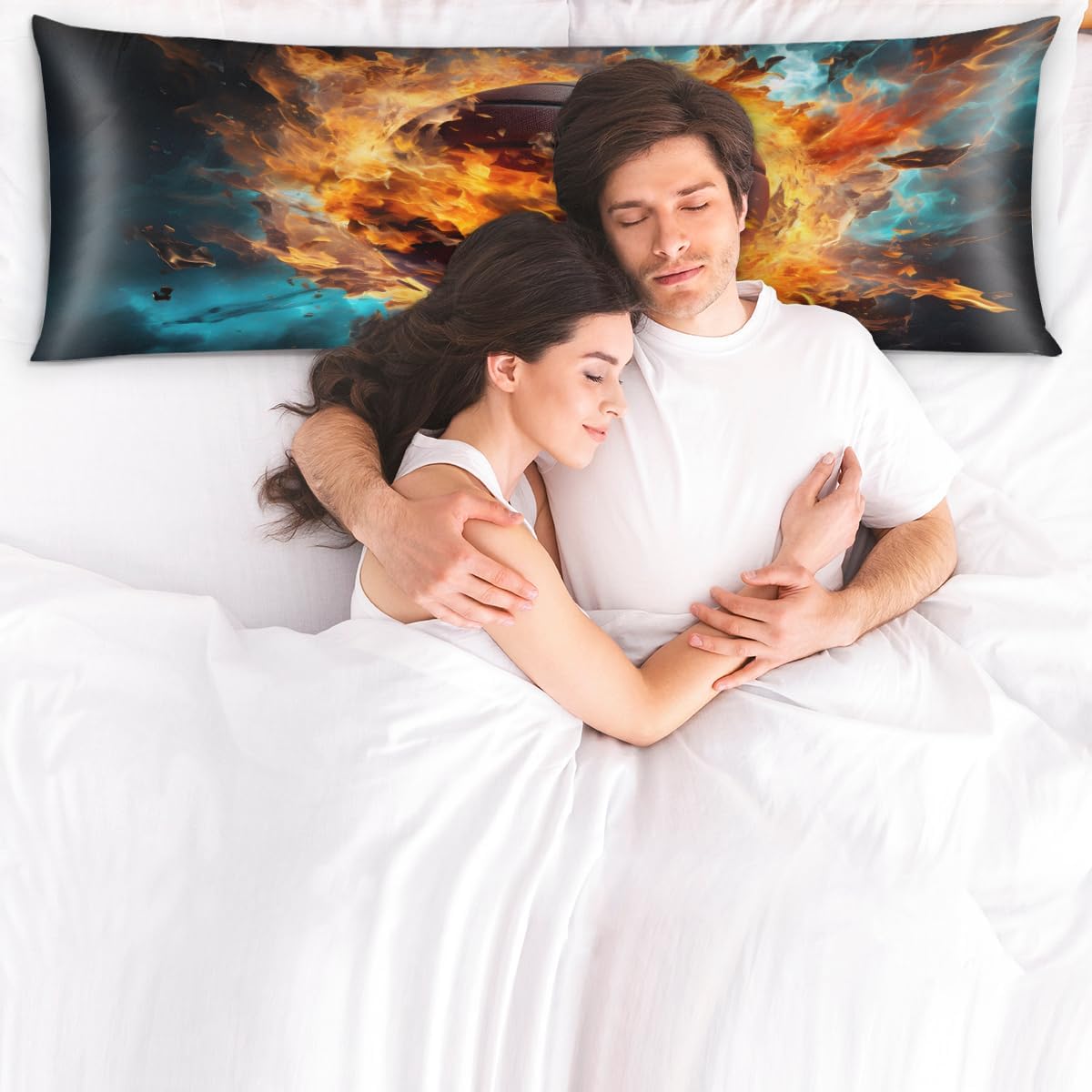 Aglebo Sports Fire Basketball Body Pillow Covers Super Soft Satin Decorative Pillowcase with Hidden Zipper Cooling Breathable Case Rectangl…