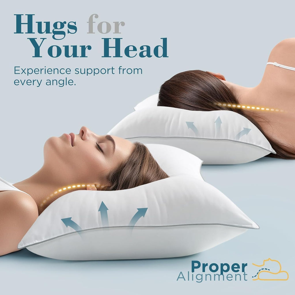 Viewstar Bed Pillows Queen Sizes Set of 2, Hotel Quality Cooling Down Alternative Gusseted Pillows for Side, Back, or Stomach Sleepers, Dou…