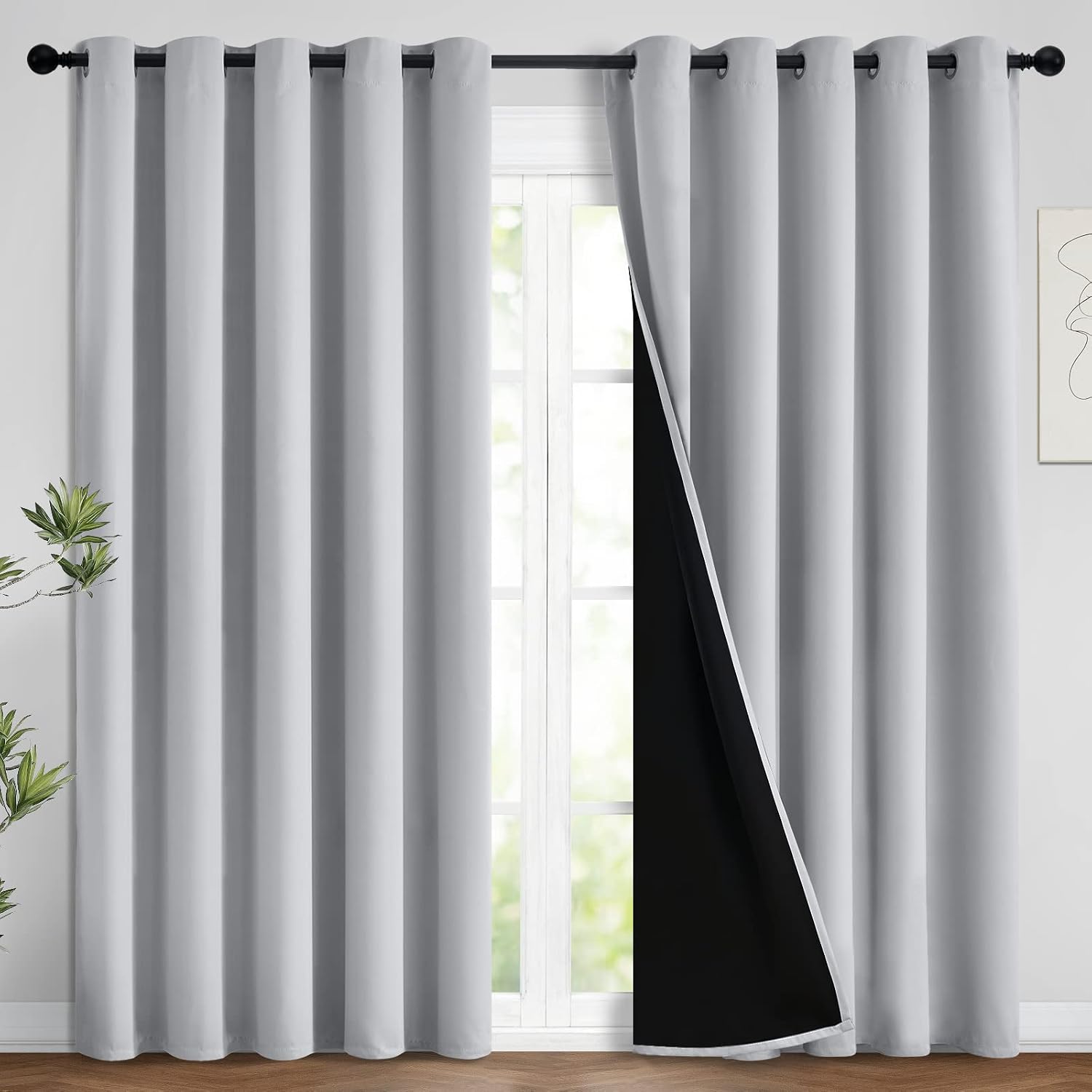 Yakamok 100% Blackout Lined Panels, Room Darkening Thermal Insulated Blackout Curtains for Bedroom, Heat Blocking Drapes for Living Room(62…