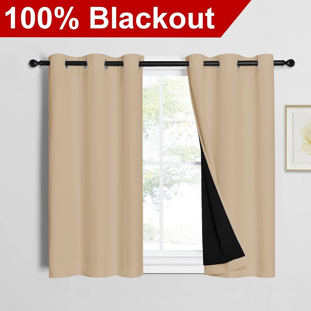 Nicetown Biscotti Beige Bedroom Full Blackout Curtain Panels, Super Thick Insulated Window Covers, Complete Blackout Draperies with Black L…