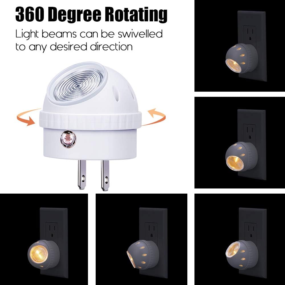 Emotionlite Plug-in Night Lights, Warm White LED Nightlight, 360° Rotation, Dusk to Dawn Sensor, Kids, Adult, Bedroom, Hallway…