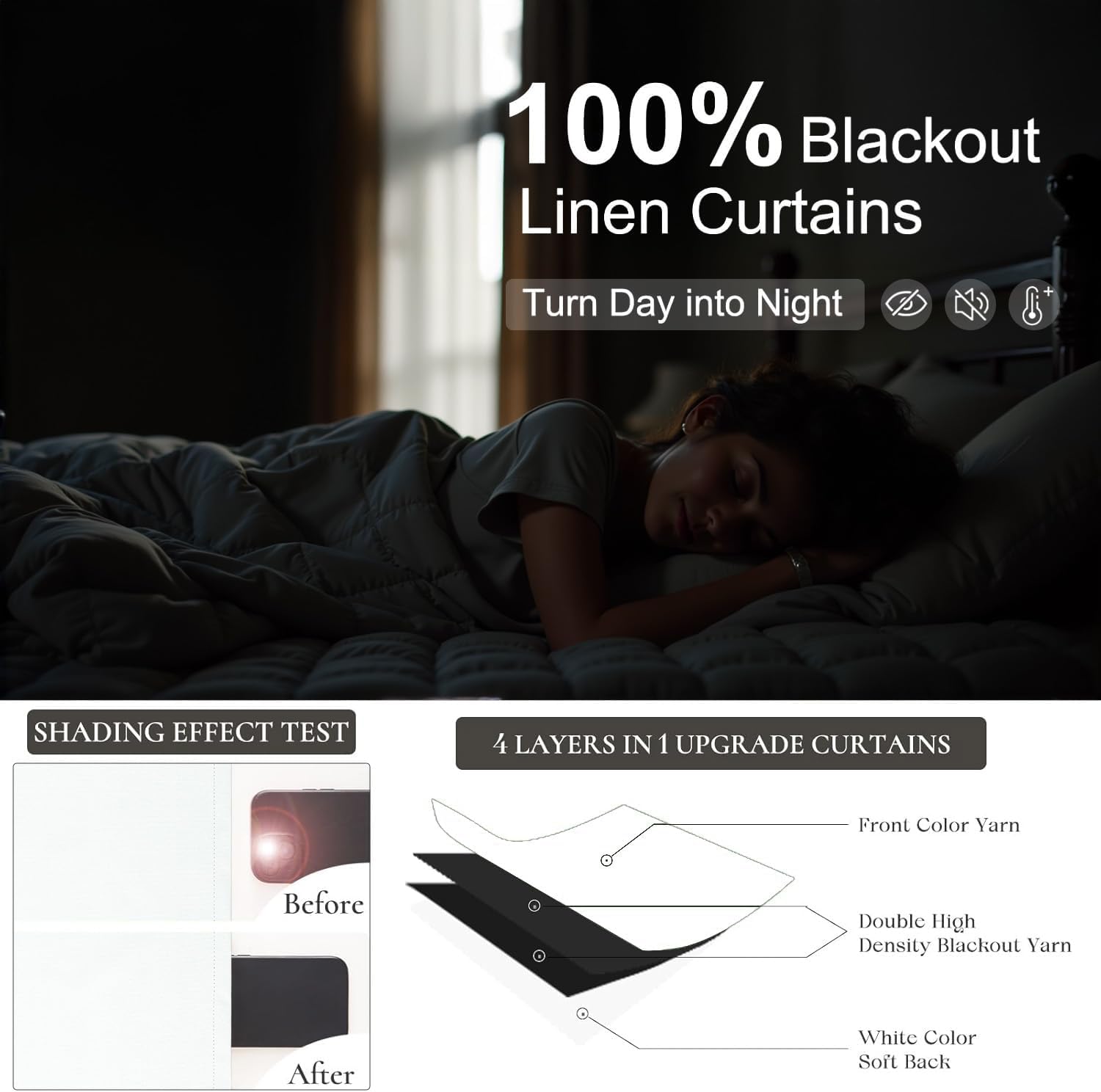 Dancurton White Living Room Darkening Curtains 72 Inches Long 6 ft Length 2 Panel Cute Black Out Linen Window Drape for Nursery Bedroom Opa…