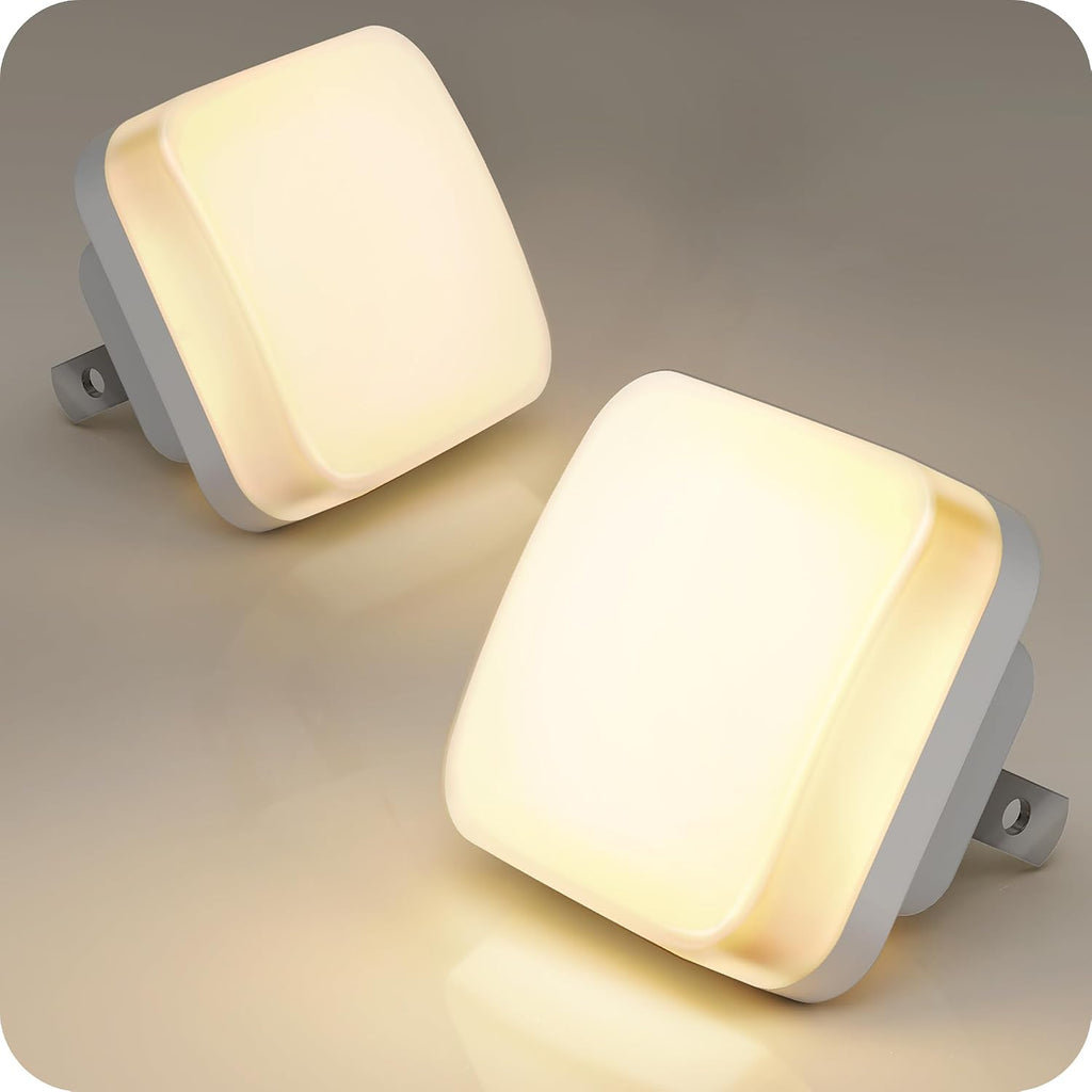 LED Night Light Plug into Wall, 2 Pack, Nightlights With Light Sensor Dusk to Dawn, 0.3W Square Plug in Night Lights for Kids, 3000K Warm…