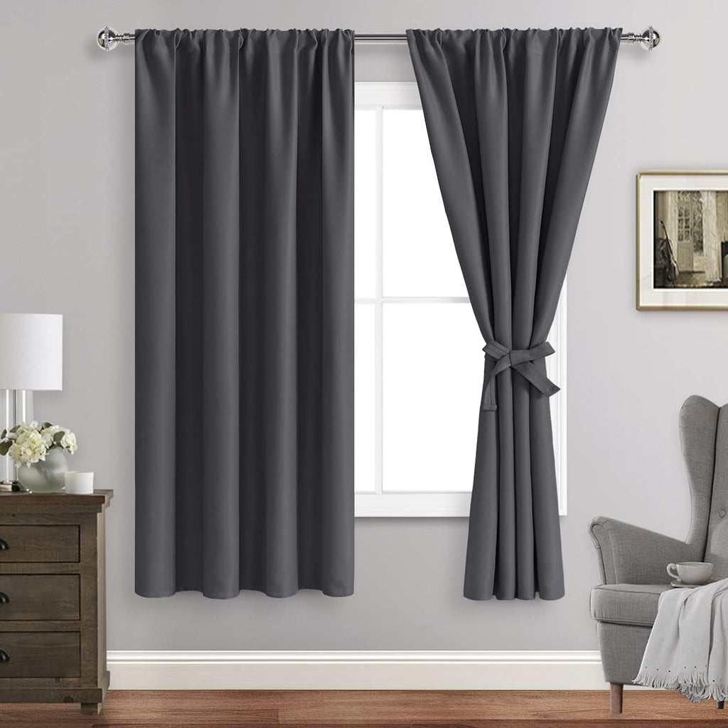 Jiuzhen Blackout Curtains for Bedroom– Thermal Insulated, Noise Reducing Room Darkening Rod Pocket Curtains for Living Room, Set of 2 Panels…