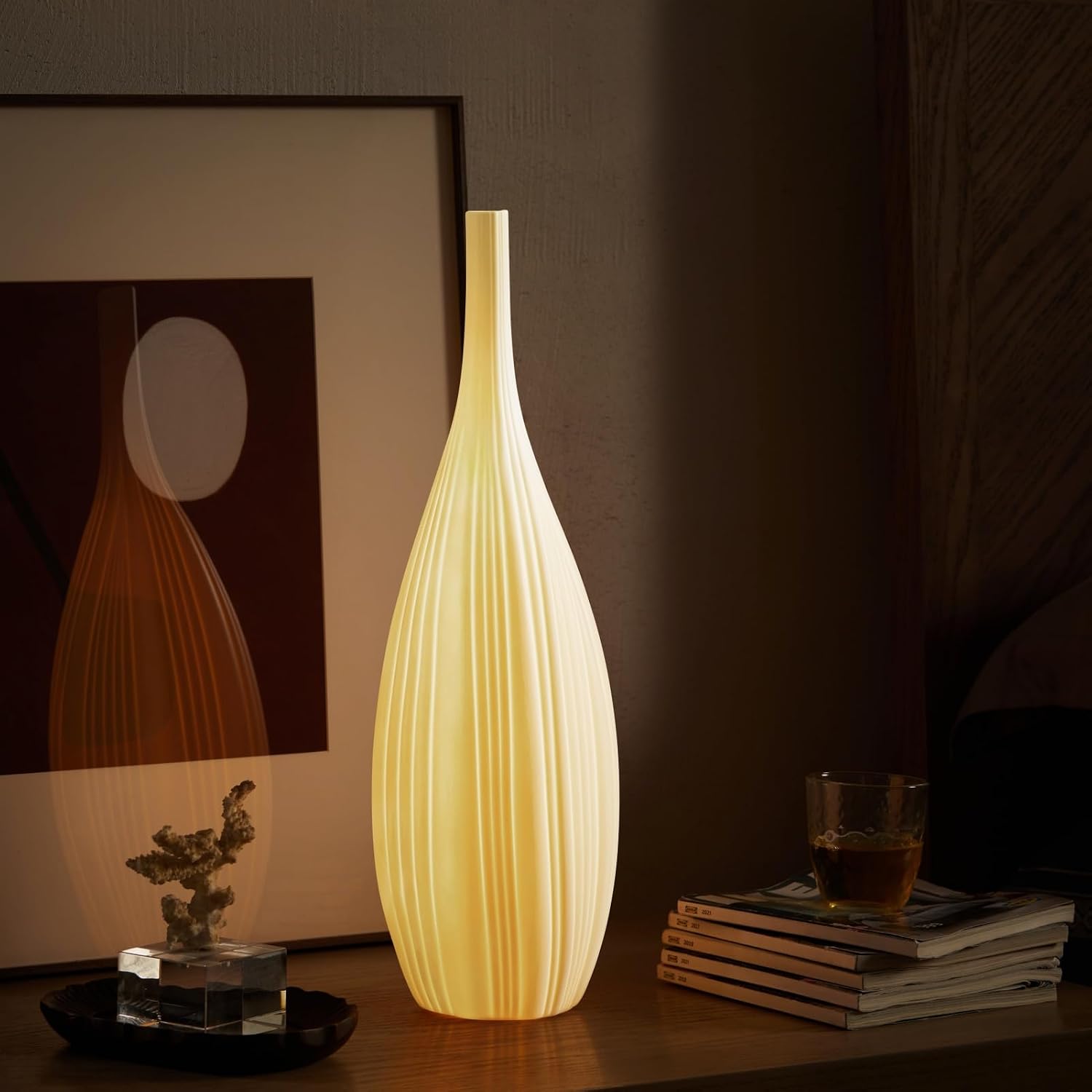 Rondure 20.6" Modern Ceramic Table Lamp, Fully Dimmable Modern Bedside Lamps for Bedroom, Living Room and Nightstand, White Translucent Cer…