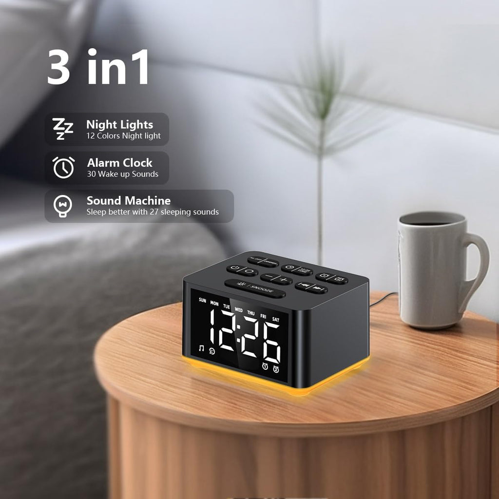 3 in 1】 Sound Machine Dual Alarm Clock Night Light White Noise Machine 27 Sleeping Sounds for Adults Kids Precise 32 Level Volume Sleep…