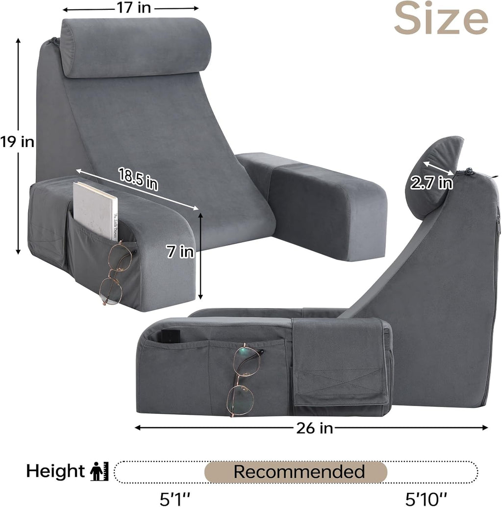 ENITYA Back Pillow for Bed Sitting Up, Reading Pillow with Armrests & Big Pockets for Adults, Upright Pillow for Resting, Watching…