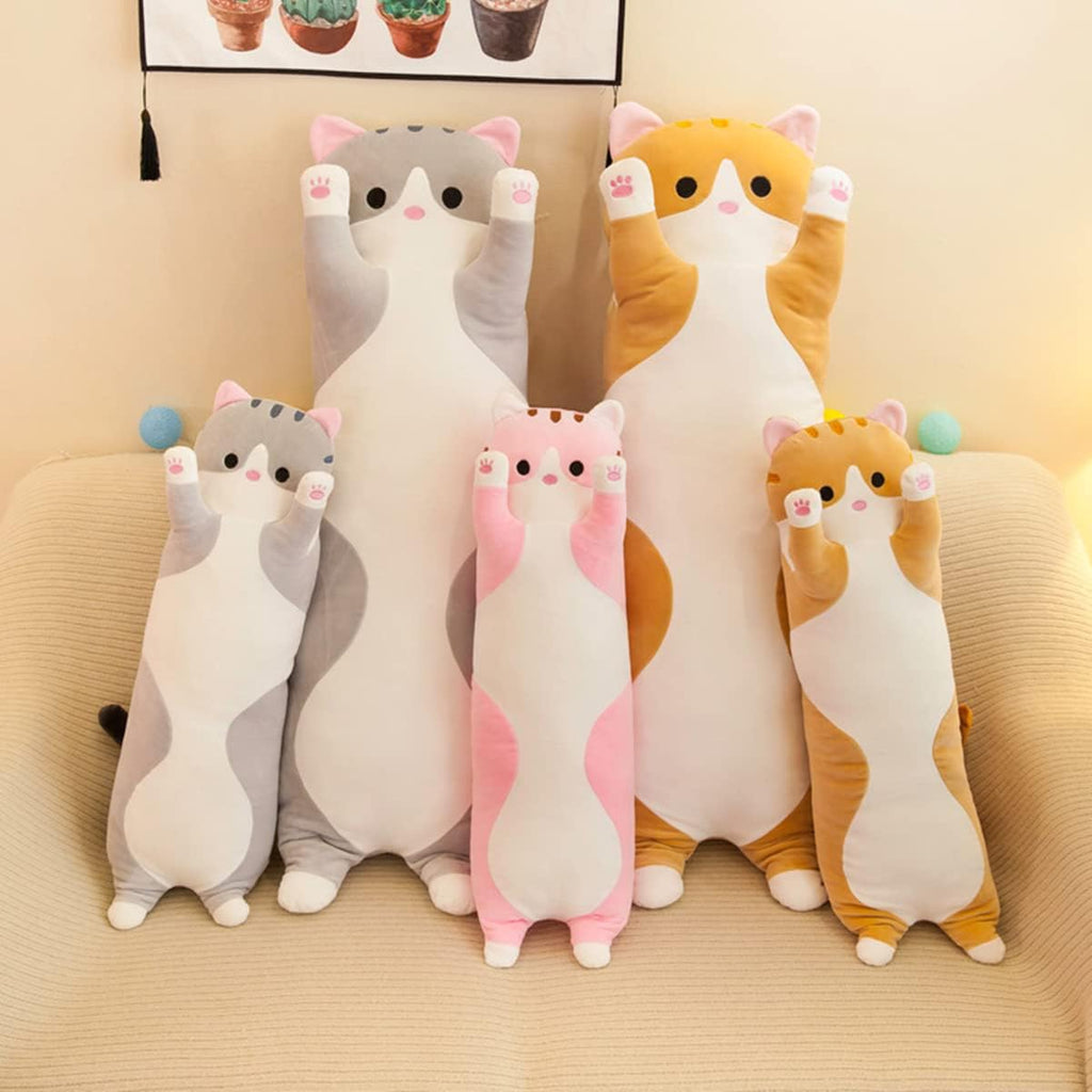 Rexinc Long Pink Cat Plush Pillow Toy Sleeping Pillow Cute Cartoon Cat Stuffed Animals Soft Long Body Pillow Gift for Kids(35.43in)