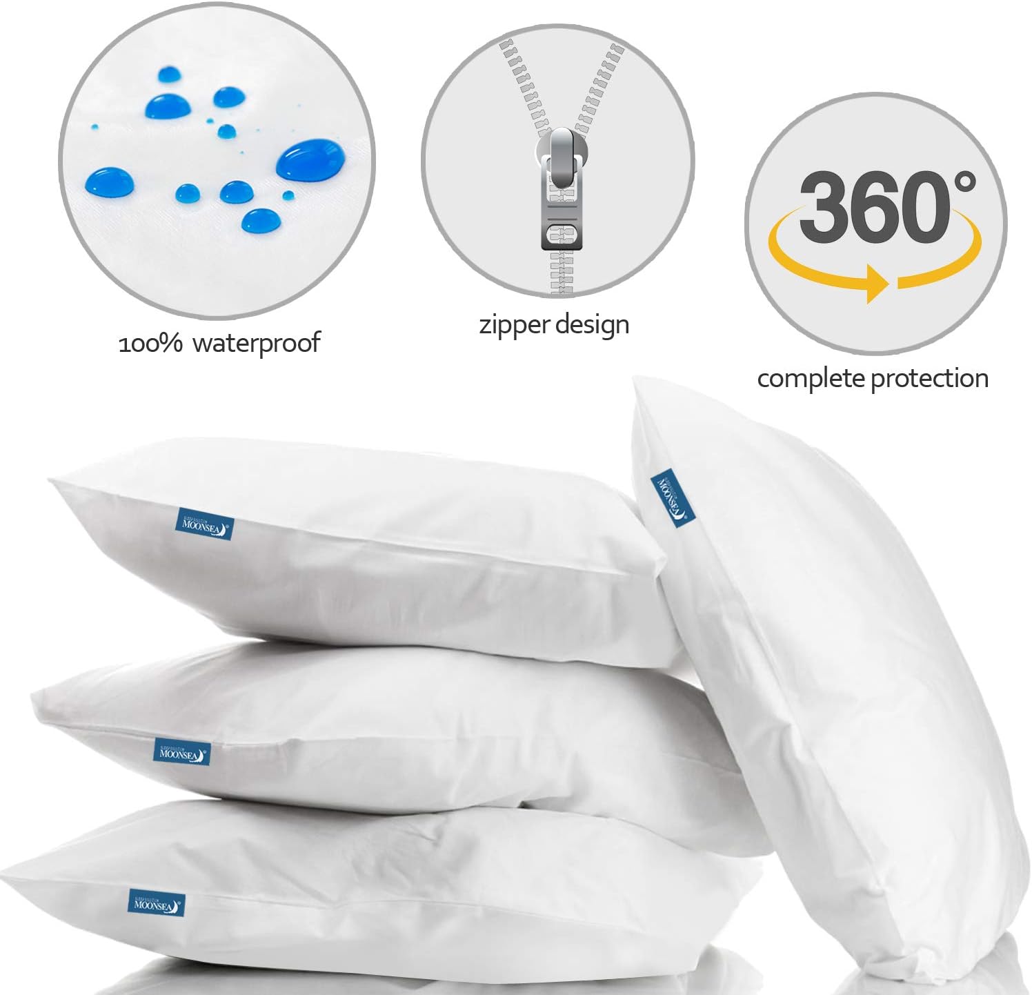Queen Pillow Protectors with Zipper 4 Pack Queen Size 20 x 30 inch Waterproof Pillow Case Protector Down Feather Proof Pillow Covers…